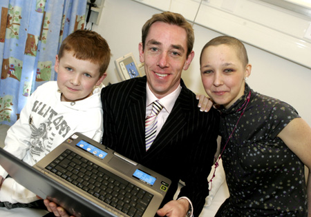 Ryan tubridy with patients stephen murray and tara lane at the solas launch