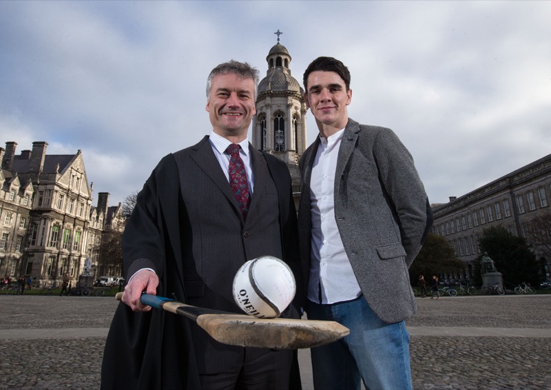 Provost of Trinity College Dublin, Dr Patrick Prendergast, with Danny Suttcliffe, National All Star Hurling Award winner