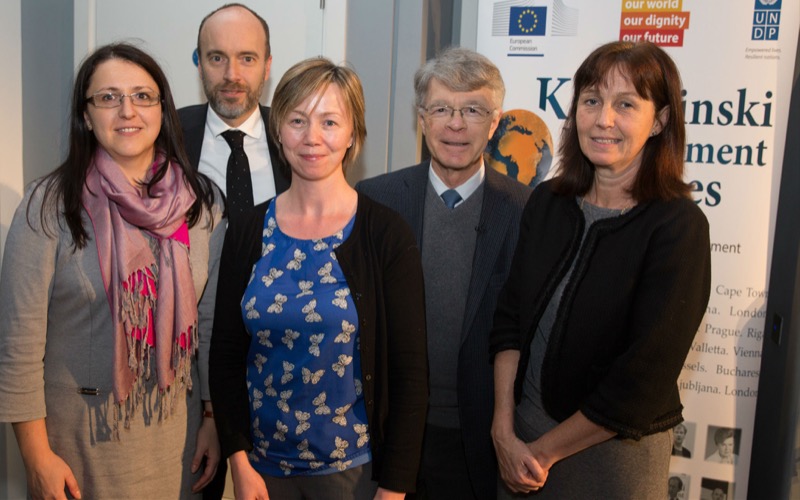 Pictured at the occaision (l-r): Katarzyna Czaplicka (UNDP), Jonathan Claridge (European Commission), Dr Lorna Gold (Trocaire), Professor Henry Shue, Professor Juliett Hussey (VP for Global Relations Trinity)