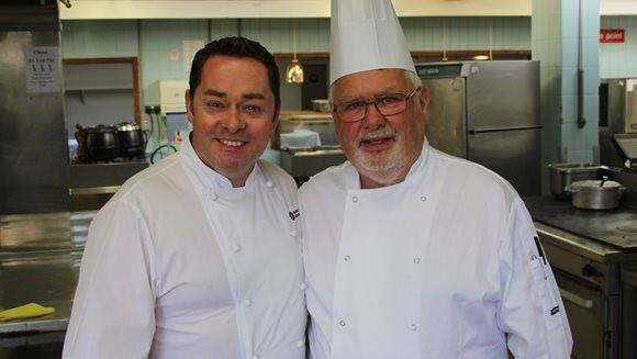 Head Chef, Kieran Maxwell with Neven Maguire in the Dining Hall kitchen at Trinity College Dublin