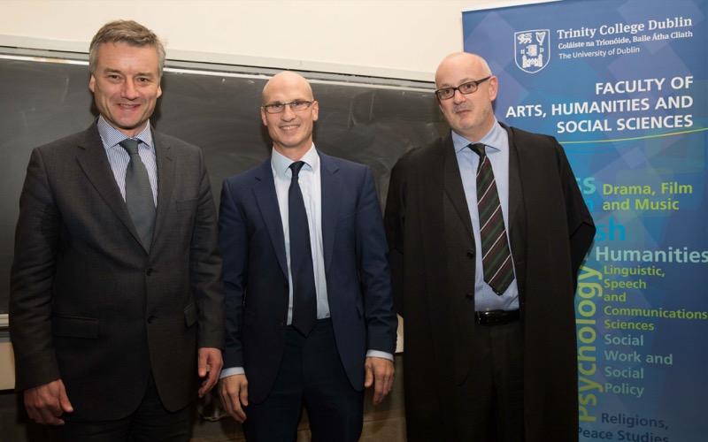Pictured at the occasion (l-r): Trinity Provost, Professor Patrick Prendergast, Professor Richard Layte and Professor Eoin O'Sullivan