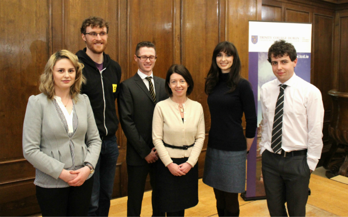 L-R: Georgia O’sullivan (General Manager), Paddy Cosgrave (Co Founder of the Undergraduate Awards), Dr Andrew Jackson (Chief Academic Advisor to the TSSR), Professor Linda Hogan Vice Provost, Aoibhinn Ni Shuilleabhain (Science Communicator and academic in UCD School of Mathematical Sciences), Johnny Deane (General Manager).