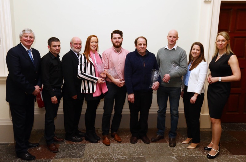 Michael Lyster, Bernard Dunne, Cyril Smyth (DUCAC Chairman), Ruth Morris (Sports Person of the Year), Ryan Hewitt (Club Administrator of the Year), Bert O'Brien (Special Contribution to Trinity Sport), Andrew Coleman (Coach of the Year), Cecelia Joyce, Michelle Tanner (Head of Sport)