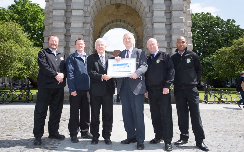 Steve Hannon, Chief Executive, PLCWW presenting the Mail Room Team, James Marrinan, William Richardson,  Peter Blanchfield and Fernando Inniss, with a Gold Certificate in recognition of their professional service, with Noel McCann, Facilities Officer (third from left).