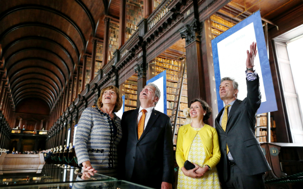 German President Joachim Gauck and his partner Daniela Schadt with Helen Shenton, Librarian and College Archivist, and Trinity Provost Dr Patrick Prendergast