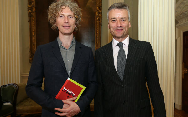 Pictured at the Launch of Trinity Creative Challenge were Trinity Provost, Dr Patrick Prendergast and Brian Cass, Curator of Trinity Creative (left)