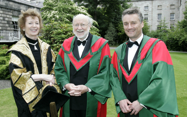 Pictured in 2012, accepting an honorary degree at Trinity College Dublin for his contribution to science, is Professor William Campbell (middle) pictured with University Chancellor, Trinity College Dublin, Dr Mary Robinson, and Provost of Trinity College Dublin, Dr Patrick Prendergast.