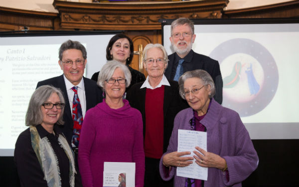 Readers and organisers at the Dante marathon reading event. Back row (left to right): Patrizio Salvadori, Anna Chahoud, Victor Dixon, Cormac Ó Cuilleanáin. Front row (left to right): Renata Sperandio, Phyllis Gaffney, Corinna Salvadori Lonergan.