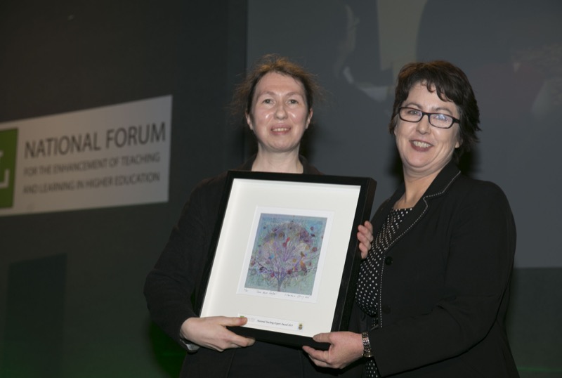Assistant Professor Sheila Ryder is congratulated by Prof Sarah Moore, Chair of the National Forum Board