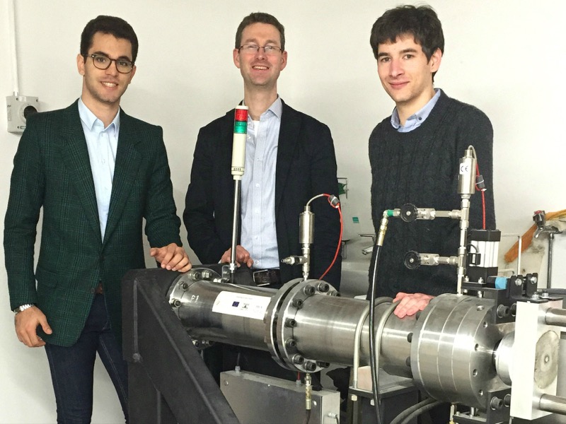 Masters students from Trinity College Dublin’s School of Engineering, Giacinto Rittgers and Niall Williams, with Assistant Professor in Mechanical and Manufacturing Engineering at Trinity, Ciaran Simms. 