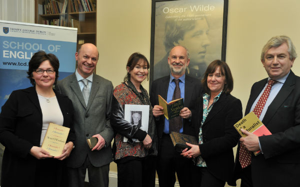 Professor Eve Patten, Acting Director of the Oscar Wilde Centre, Conor McFadden, Mairead Lewin (née McFadden), Stephen McFadden, Grania McFadden and the Honourable Sir Donnell Deeny Pro-Chancellor of Trinity 
