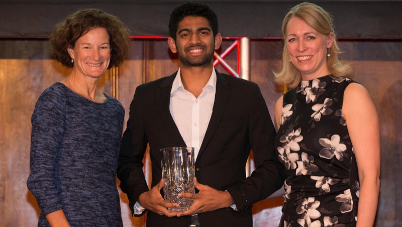 Sports Person of the Year winner, Prakash Vijayanath is congratulated by Sonia O'Sullivan and Head of Sport, Michelle Tanner (right)