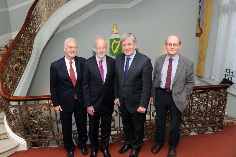 Pictured at the Grattan Lecture at the Irish Embassy in London are Hamish McRae, Prof Honohan, Ambassador Dan Mulhall & Prof John O'Hagan.
