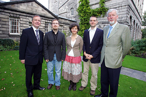 Minister for arts, sport and tourism, martin cullen, with joshua edelman,  jackie blackman and nicholas johnson and provost dr john hegarty. 