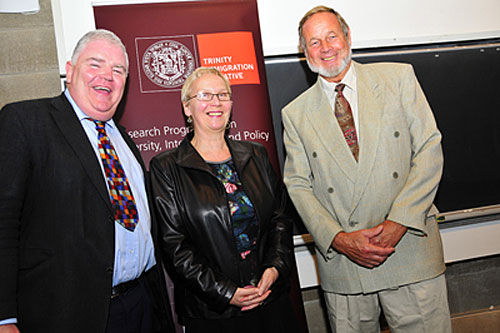 Prof robert gilligan, head of the school of social work and social policy at tcd and prof sheila greene, director of the children's research centre with prof john berry.  