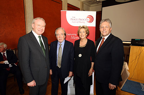 Pictured at the launch were mr martin mcguinness, professor seán mcconville, dr anna bryson, and mr peter robinson