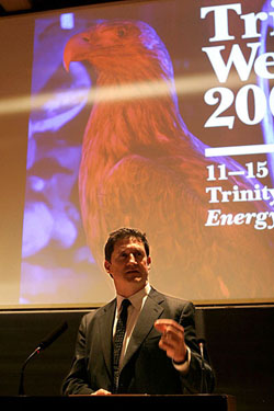  minister for communications, energy and natural resources, eamon ryan speaking at the trinity week academic symposium 